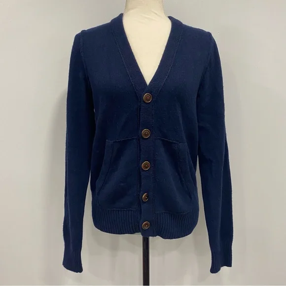A&F Women’s M Navy Blue Grandpa Cardigan Knit Sweater Wool Cashmere Warm Winter - Picture 1 of 16